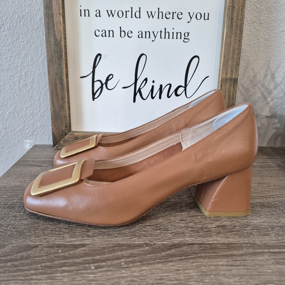Vero Cuoio Heels Size 37 , Made In Italy Elegant Brown Block Heel Women's Shoes